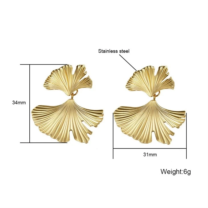 Gold Textured Ginkgo Leaf Statement Earrings high quality